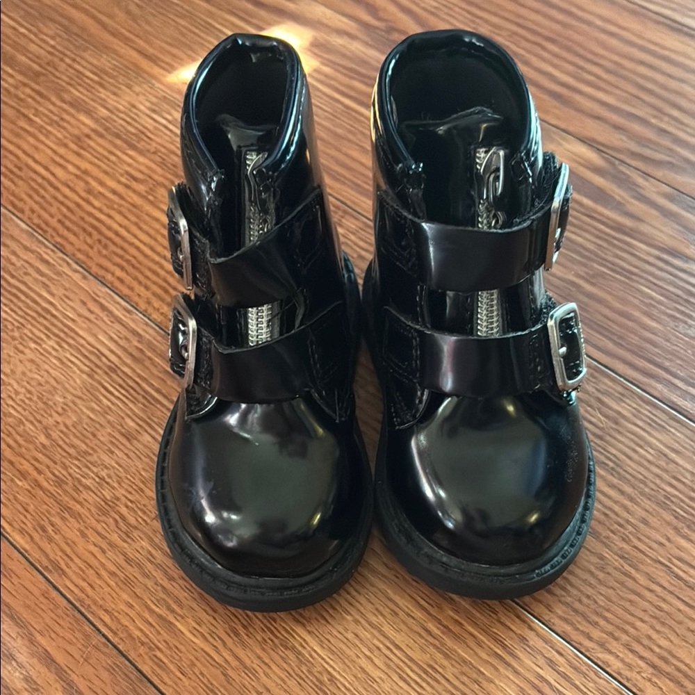 Carter's Black Patent Leather Boots with Buckle Straps